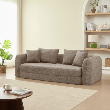 MORPHEO 3-Sitzer-Sofa mit Kompakt-Schlaffunktion, rechtsseitig, aus braunem Bouclé-Stoff