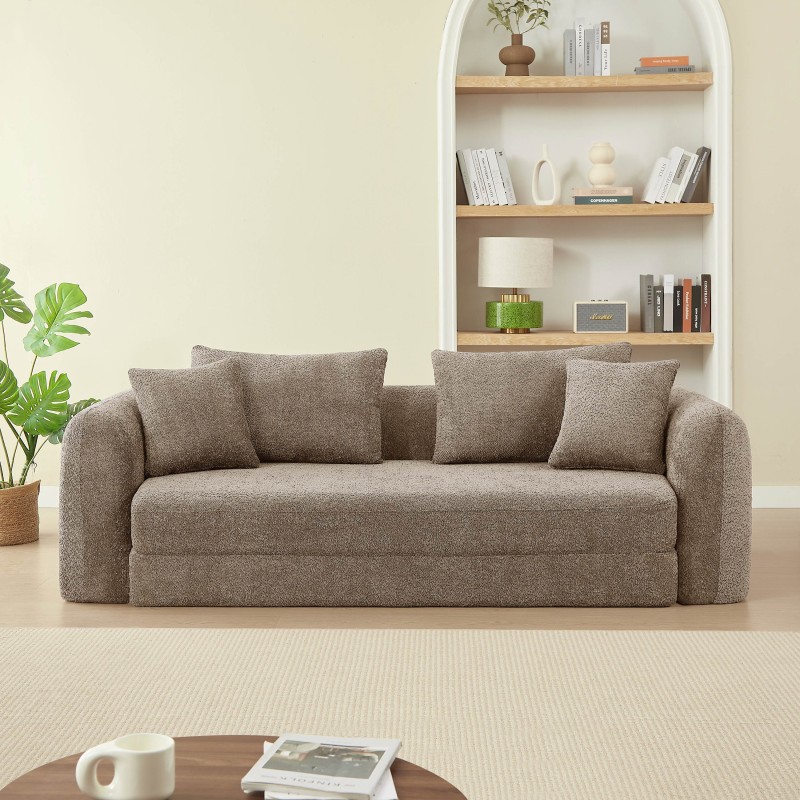 Canapé droit compressé convertible MORPHEO 3 places tissu bouclette marron