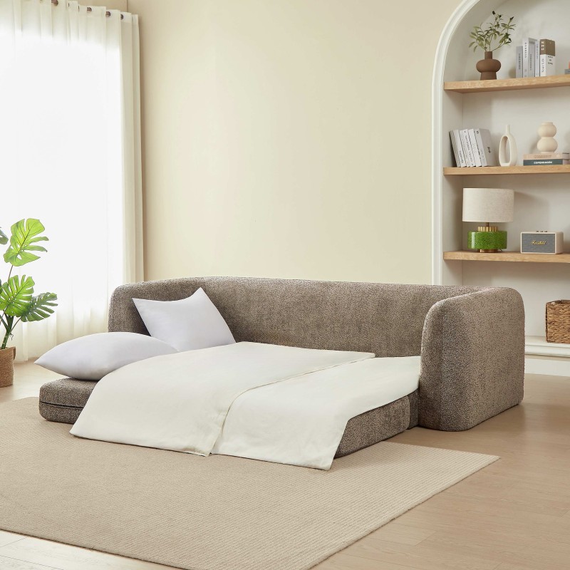 Canapé droit compressé convertible MORPHEO 3 places tissu bouclette marron