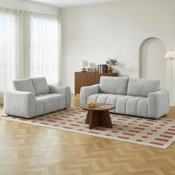 Set divani fissi 3+2 posti KEREA in tessuto ciniglia grigio