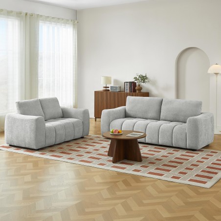 Set divani fissi 3+2 posti KEREA in tessuto ciniglia grigio