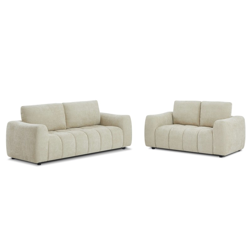 Ensemble canapés droits fixes 3+2 places KEREA tissu chenille taupe
