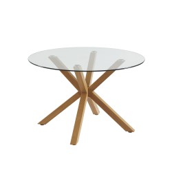 Ensemble repas table à manger ronde en verre HARRY 120 cm et lot de 4 chaises NOA tissu beige