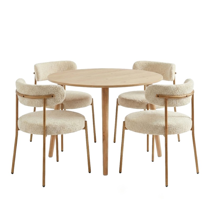 Set da pranzo con tavolo allungabile ORACLE in rovere impiallacciato e set di 2 sedie NOA in tessuto beige