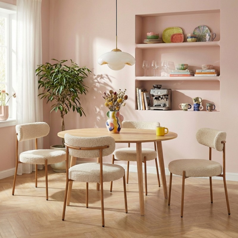 Set da pranzo con tavolo allungabile ORACLE in rovere impiallacciato e set di 2 sedie NOA in tessuto beige