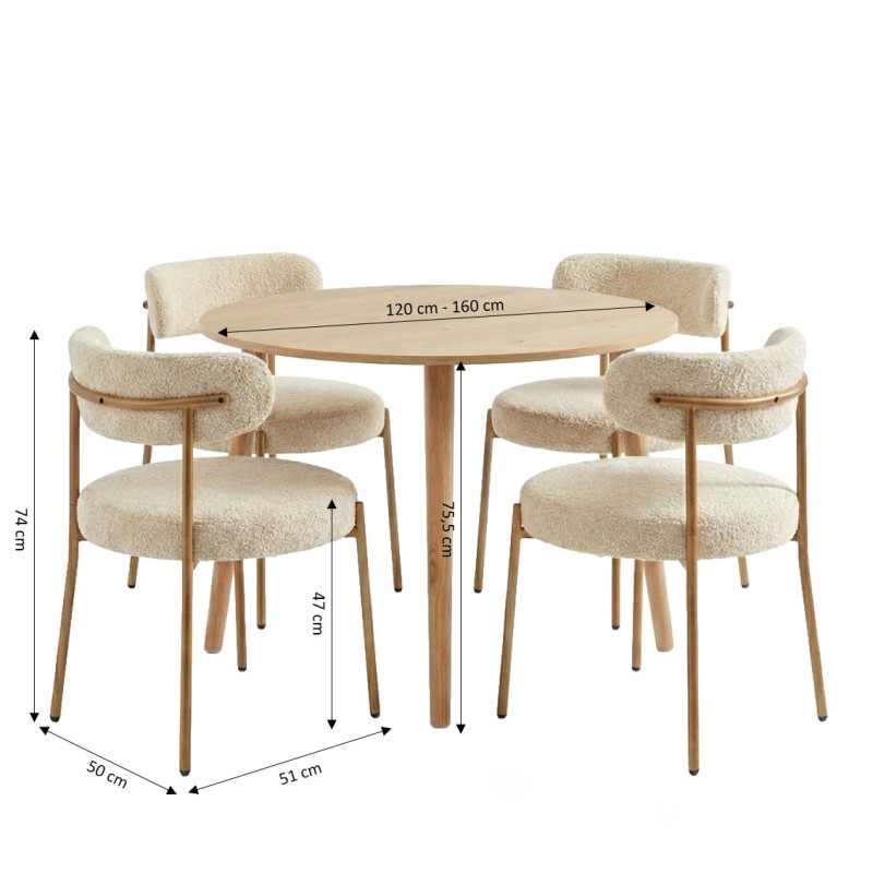 Set da pranzo con tavolo allungabile ORACLE in rovere impiallacciato e set di 2 sedie NOA in tessuto beige