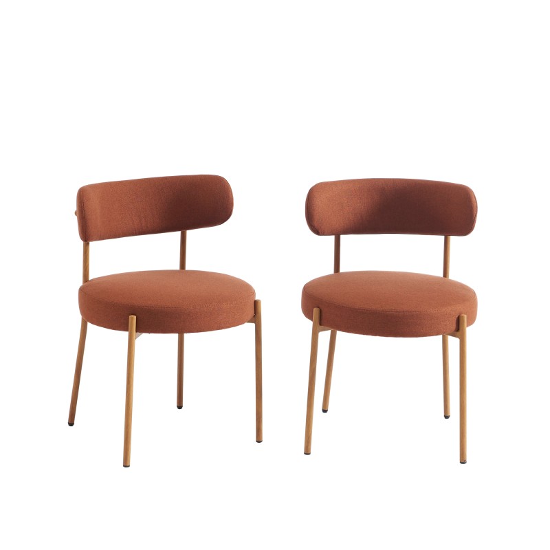 Esszimmergarnitur mit rundem Glastisch HARRY 120 cm und 4 Stühlen NOA aus terrakottafarbenem Stoff