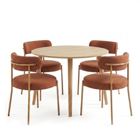 Ensemble repas table extensible ORACLE placage chêne et lot de 2 chaises NOA tissu terracotta