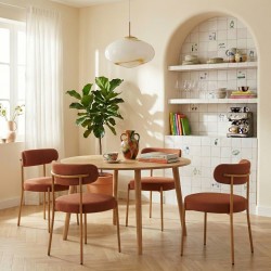 Esszimmergarnitur mit ausziehbarem Tisch ORACLE aus Eichenfurnier und 2 Stühlen NOA aus terrakottafarbenem Stoff