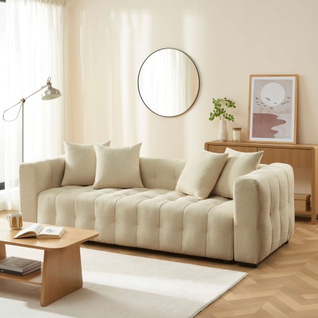 Canapé droit LEVIA convertible tissu taupe 3 places