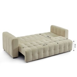 Canapé droit LEVIA convertible tissu taupe 3 places