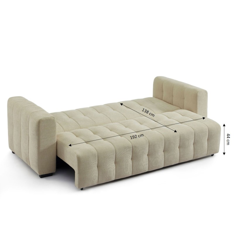 Canapé droit LEVIA convertible tissu taupe 3 places