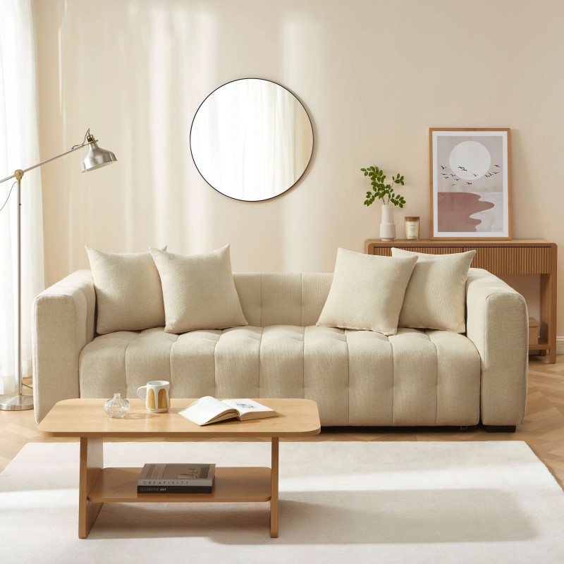 Canapé droit LEVIA convertible tissu taupe 3 places