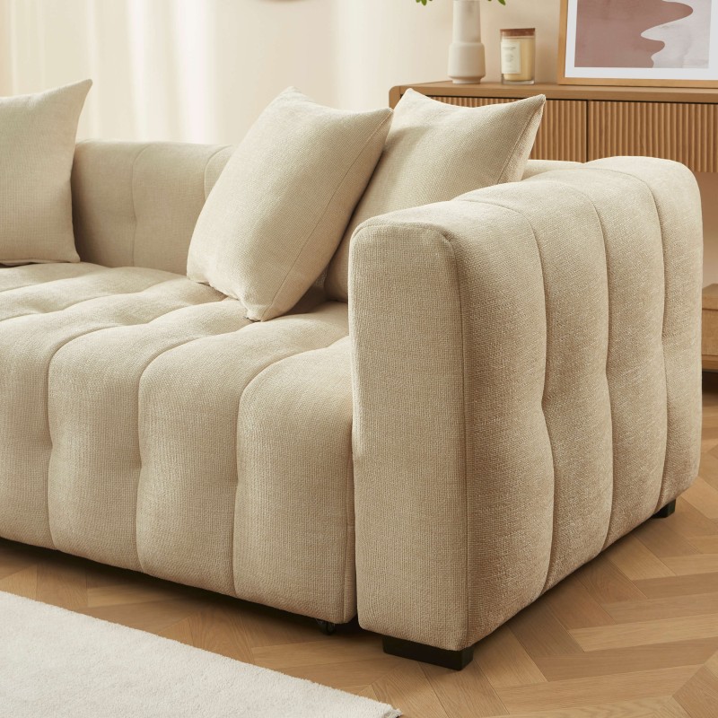 Canapé droit LEVIA convertible tissu taupe 3 places