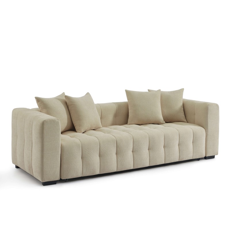 Canapé droit LEVIA convertible tissu taupe 3 places