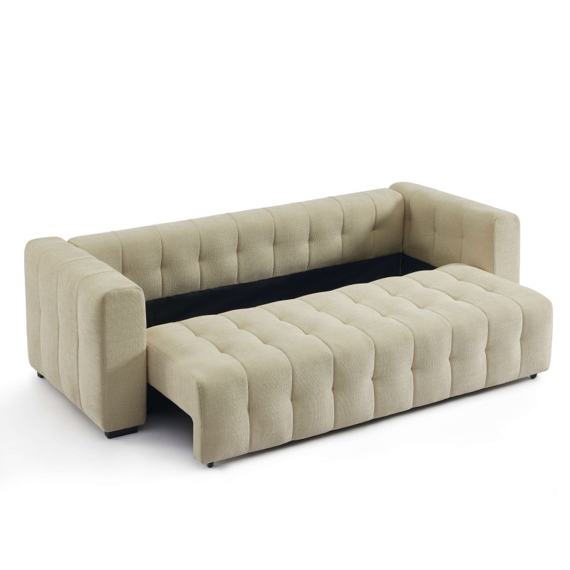 Canapé droit LEVIA convertible tissu taupe 3 places