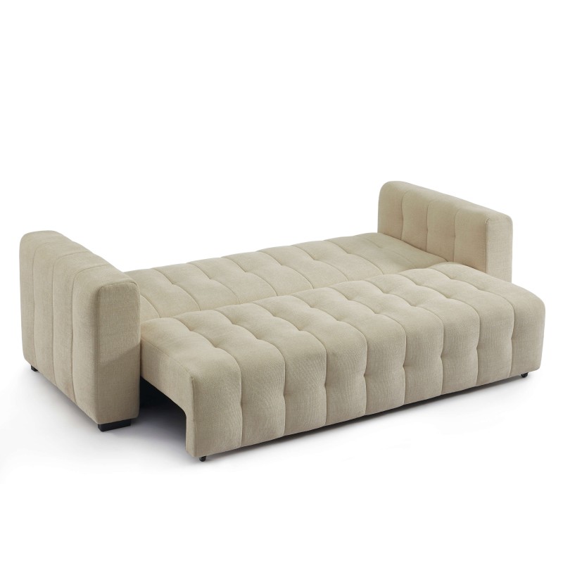 Canapé droit LEVIA convertible tissu taupe 3 places