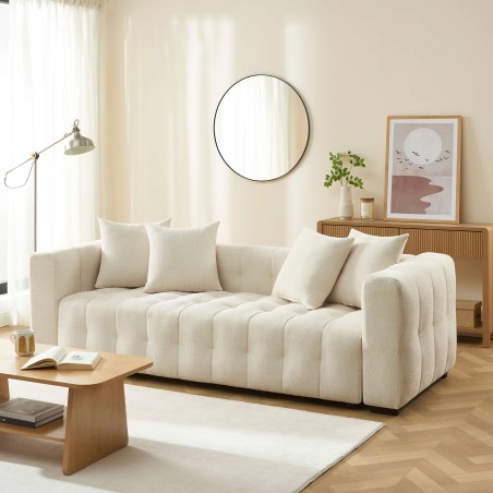Canapé droit LEVIA convertible tissu beige 3 places