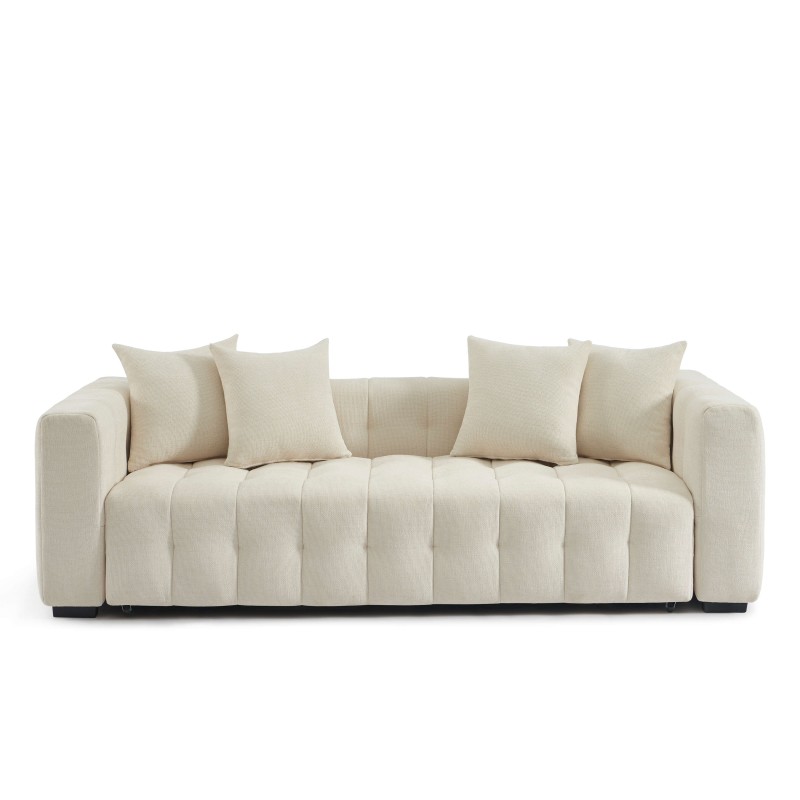Canapé droit LEVIA convertible tissu beige 3 places