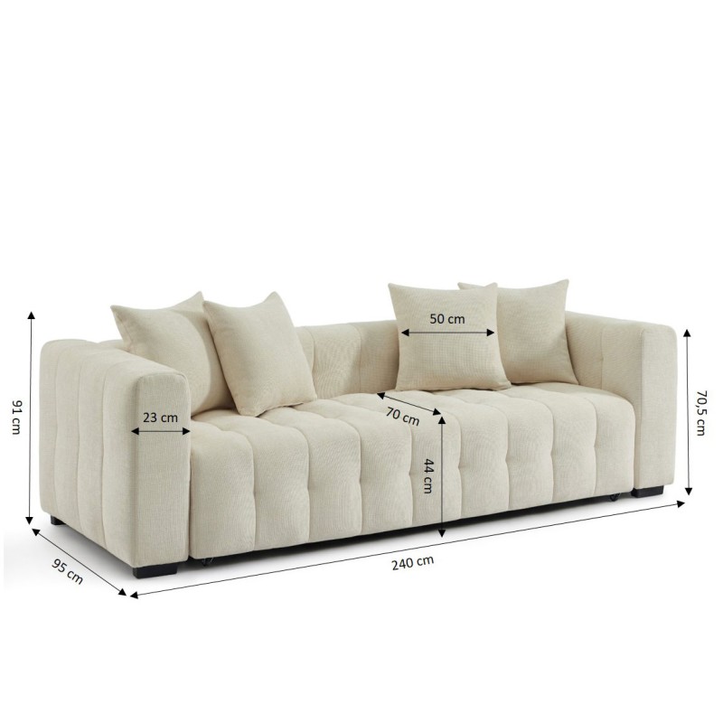 Canapé droit LEVIA convertible tissu beige 3 places