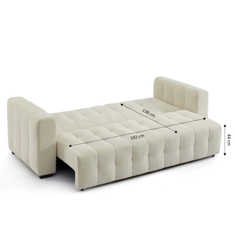 Canapé droit LEVIA convertible tissu beige 3 places