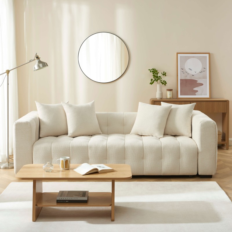 Canapé droit LEVIA convertible tissu beige 3 places