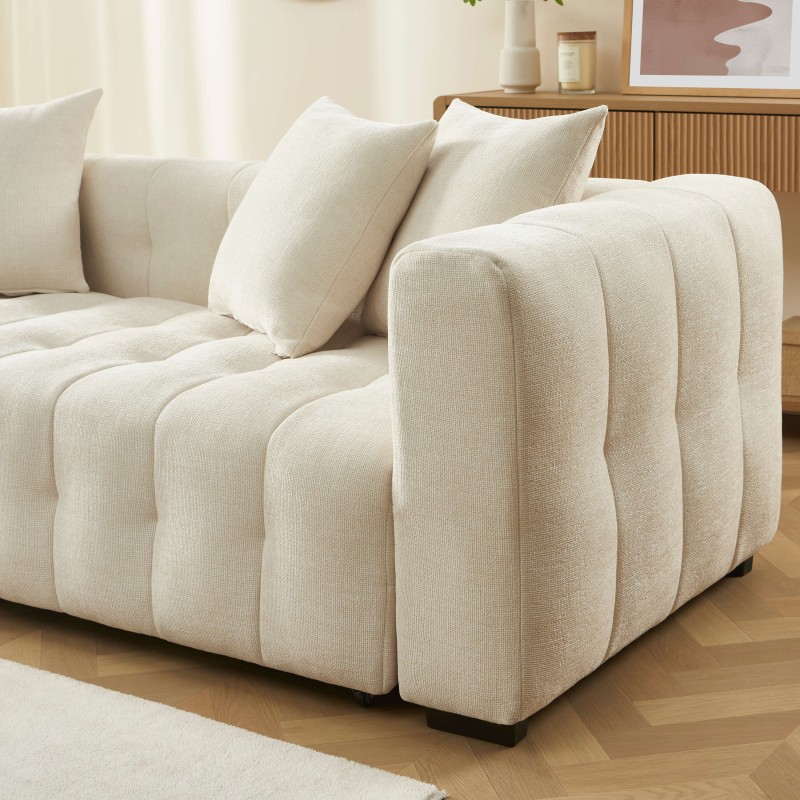 Canapé droit LEVIA convertible tissu beige 3 places