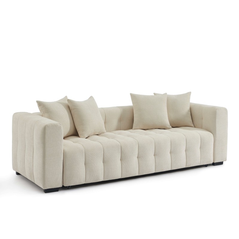 Canapé droit LEVIA convertible tissu beige 3 places
