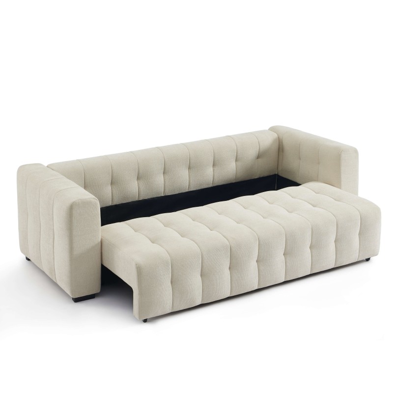 Canapé droit LEVIA convertible tissu beige 3 places