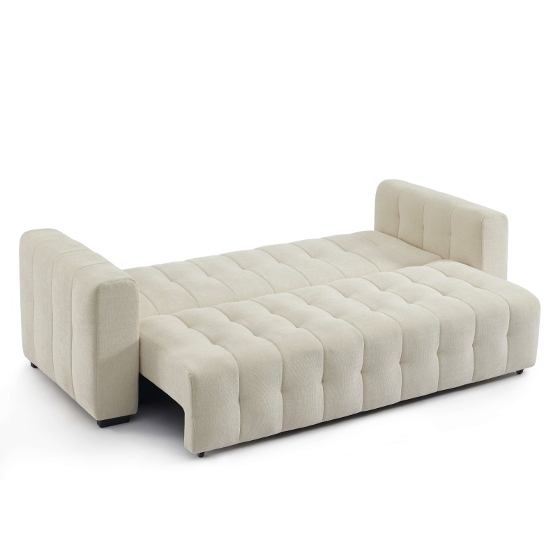 Canapé droit LEVIA convertible tissu beige 3 places