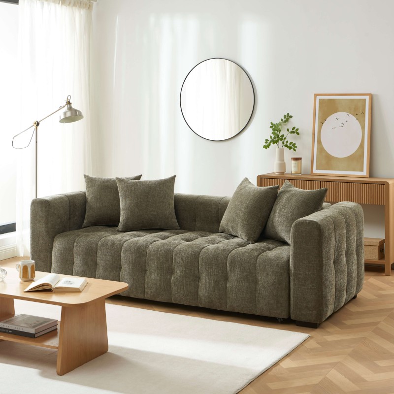 Canapé droit LEVIA convertible tissu vert 3 places