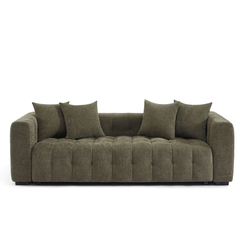 Canapé droit LEVIA convertible tissu vert 3 places