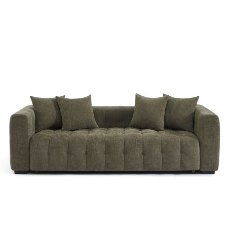 Canapé droit LEVIA convertible tissu vert 3 places