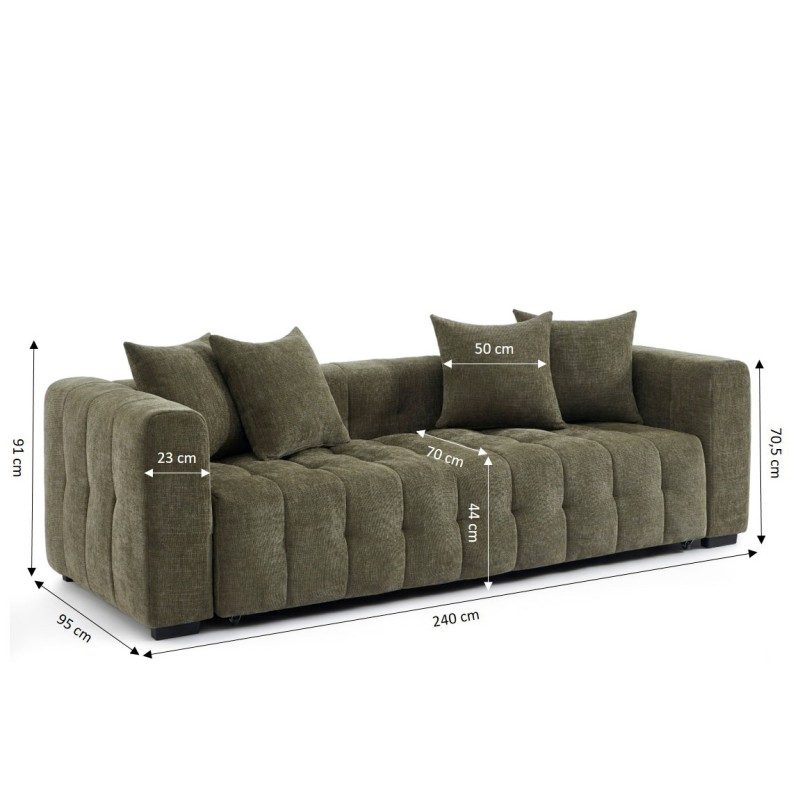 Canapé droit LEVIA convertible tissu vert 3 places