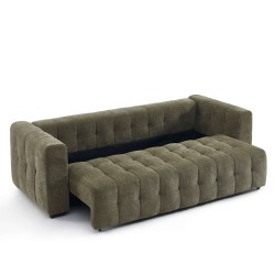 Canapé droit LEVIA convertible tissu vert 3 places