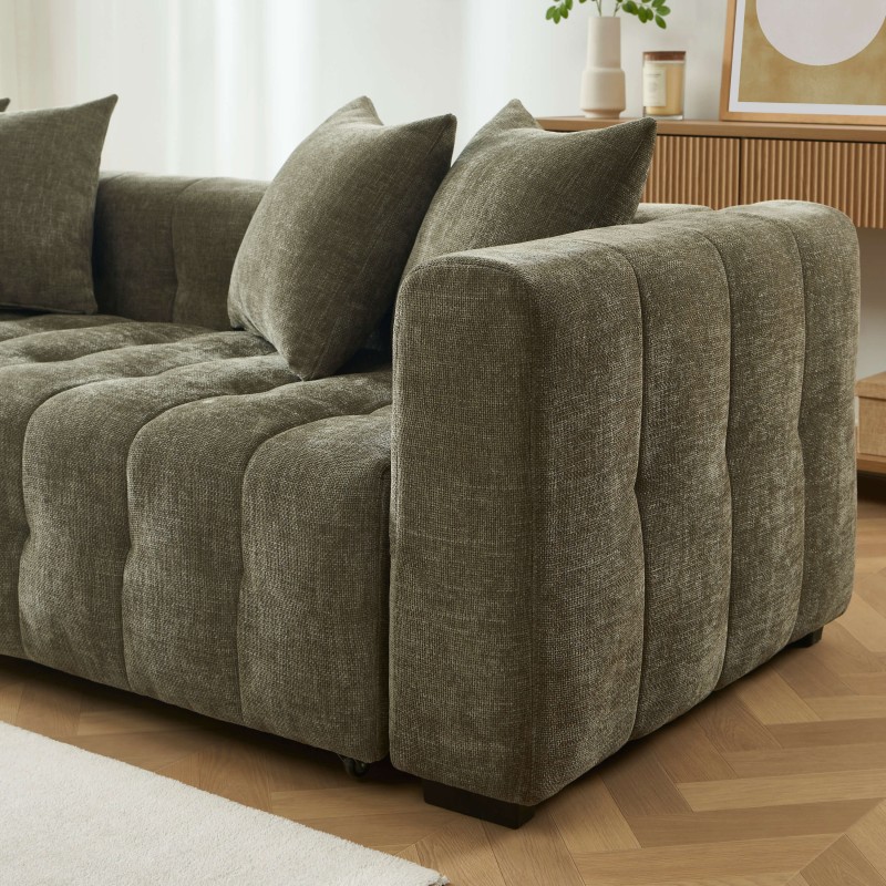 Canapé droit LEVIA convertible tissu vert 3 places