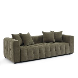 Canapé droit LEVIA convertible tissu vert 3 places