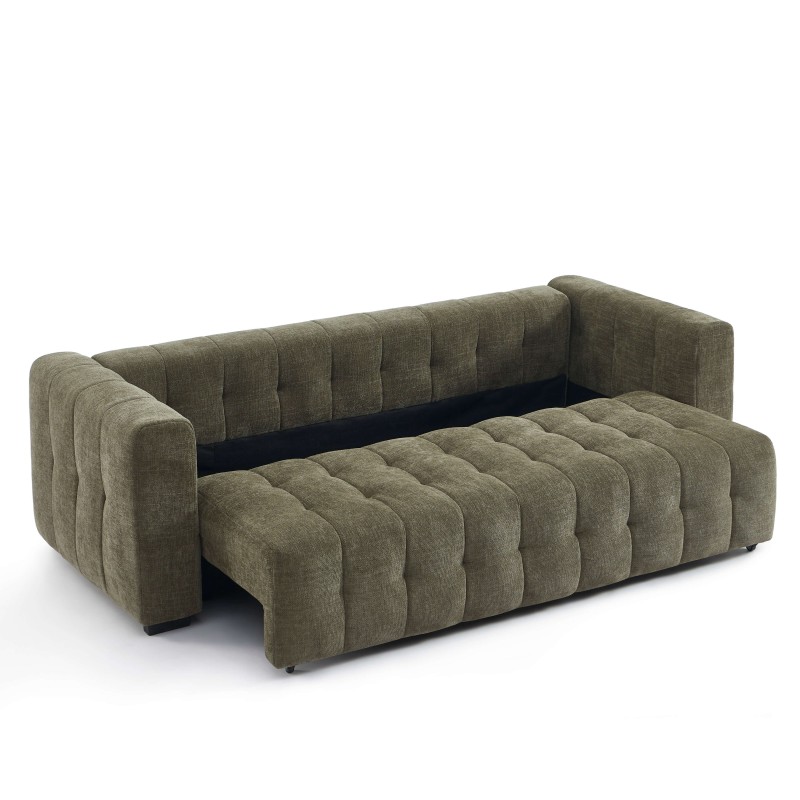 Canapé droit LEVIA convertible tissu vert 3 places