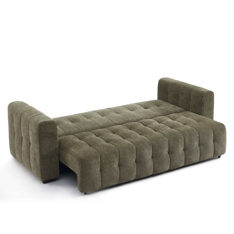 Canapé droit LEVIA convertible tissu vert 3 places