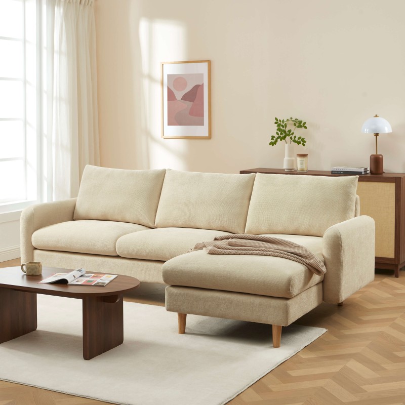 Canapé d'angle CALIBA fixe tissu taupe 4 places
