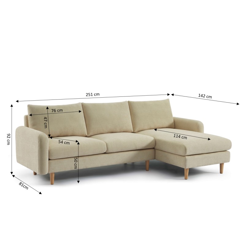 Canapé d'angle CALIBA fixe tissu taupe 4 places