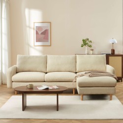 Canapé d'angle CALIBA fixe tissu taupe 4 places