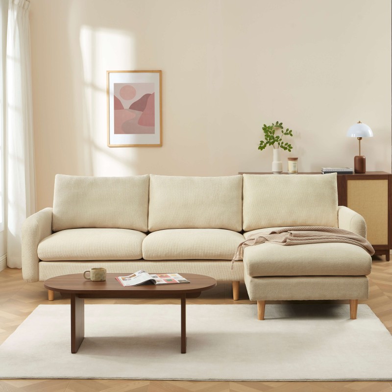 Canapé d'angle CALIBA fixe tissu taupe 4 places