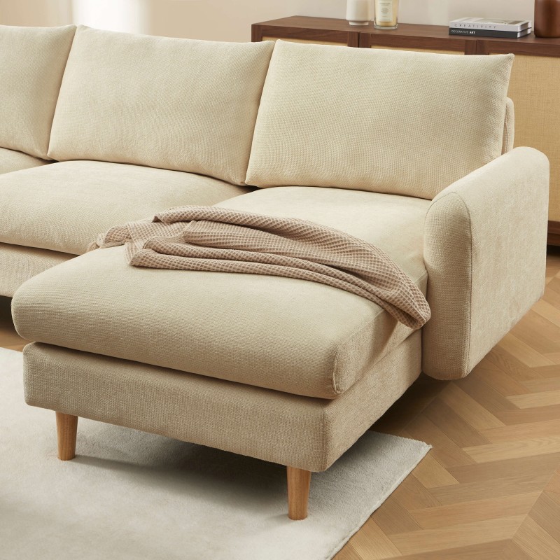 Canapé d'angle CALIBA fixe tissu taupe 4 places