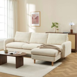 Canapé d'angle CALIBA fixe tissu beige 4 places