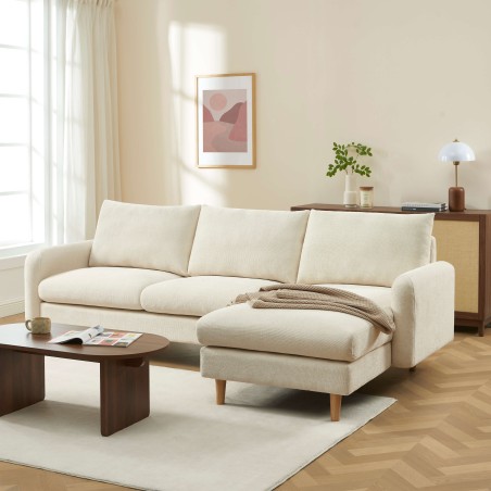 Canapé d'angle CALIBA fixe tissu beige 4 places