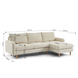 Canapé d'angle CALIBA fixe tissu beige 4 places