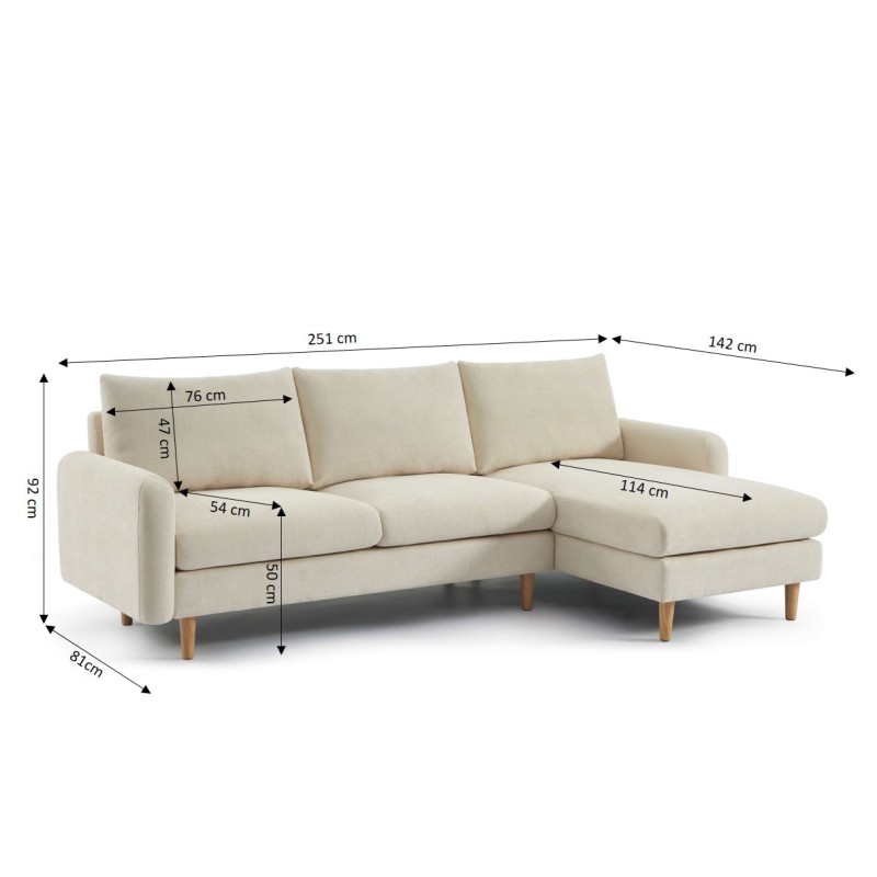 Canapé d'angle CALIBA fixe tissu beige 4 places
