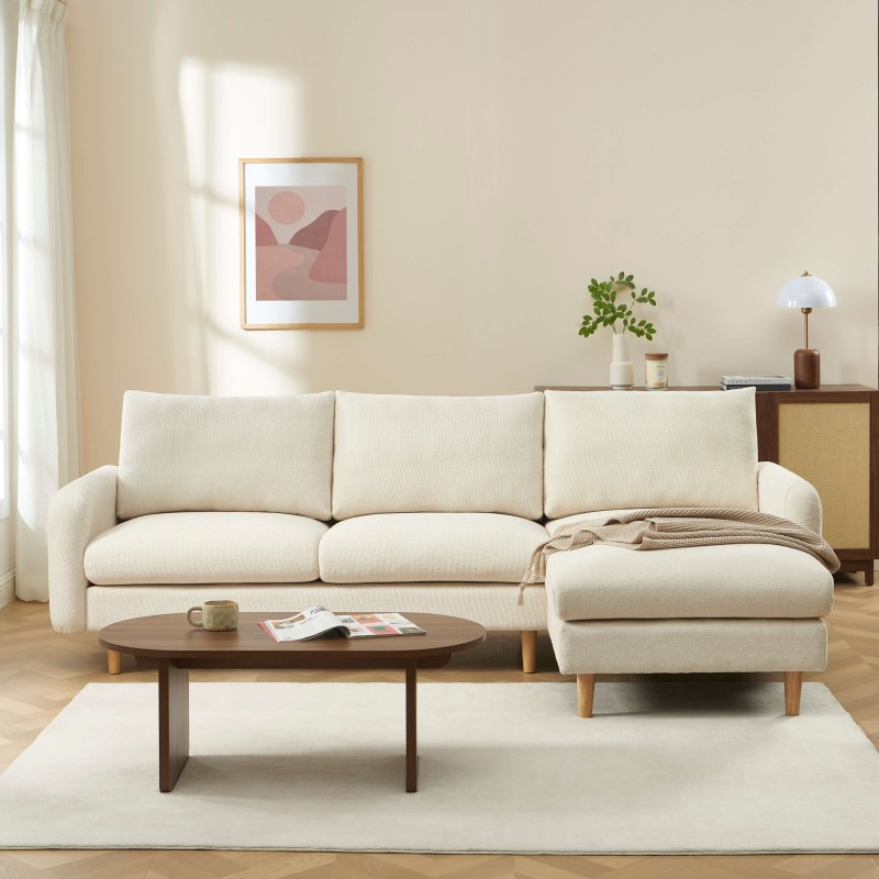 Canapé d'angle CALIBA fixe tissu beige 4 places