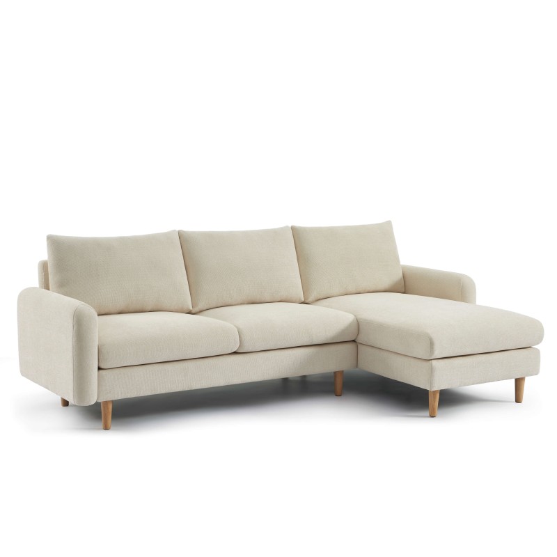Canapé d'angle CALIBA fixe tissu beige 4 places